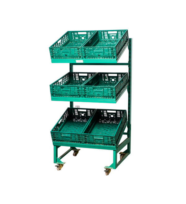 1 Expositor Móvel para Hortifrúti e Logística – 6 Cestos