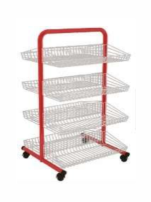 Expositor Promocional Fixo com 4 Cestos com Rodas