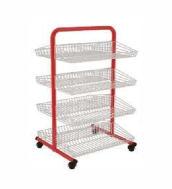 Expositor Promocional Fixo com 4 Cestos com Rodas