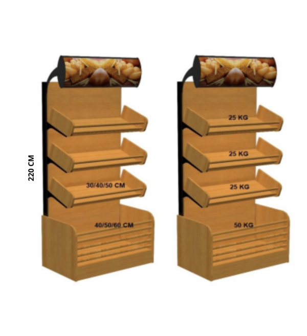 25KG (3) Gôndola de Parede para Padaria – H: 220 cm