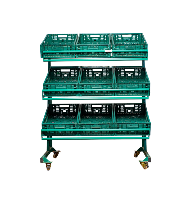 Expositor Móvel para Hortifrúti e Logística – 9 Cestos